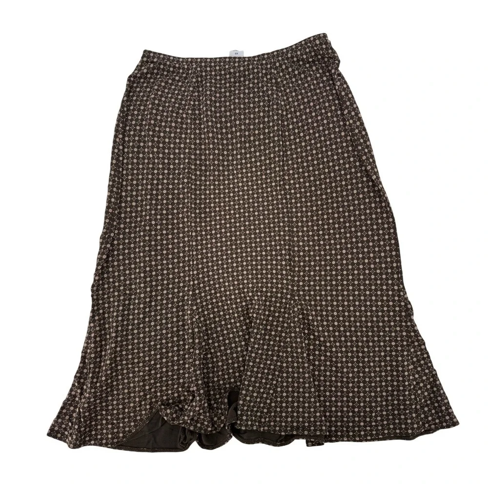 Gap Brown Floral‎ Medallion Midi Skirt XS Elastic Waist Flared Mermaid Hem